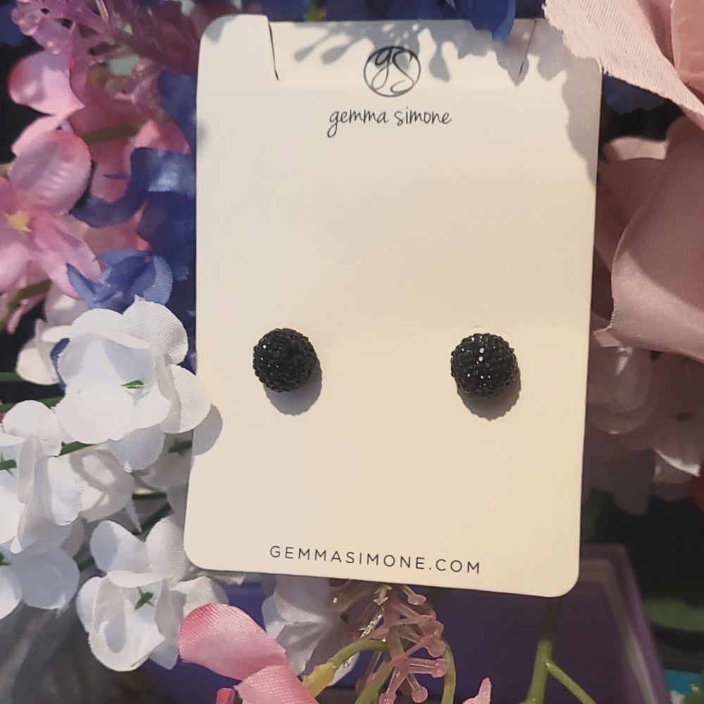 Gemma Simone Round Studded Black Earrings
